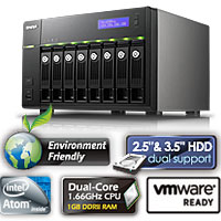 QNAP 8-Bay NAS TS-859 Pro, Intel Atom D-510 1,66GHz dual-core, 1GB DDR2, RAID 0,1,5,6, iSCSI, 8x 2.5"/3.5" SATA, 2x 1Gb LAN