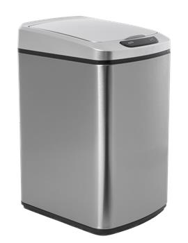 #iQtech® Quadrat 15 l, bezdotykový odpadkový koš hranatý, stříbrný, nerez/plast - mírně promáčklý