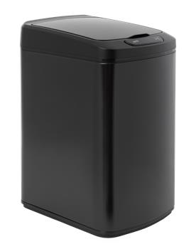 iQtech Quadrat 15 l, bezdotykový odpadkový koš hranatý, černý, ocel/plast