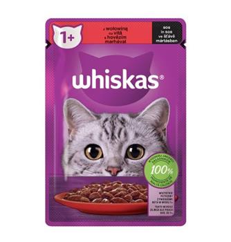 WHISKAS kapsička s hovězím ve šťávě 85g